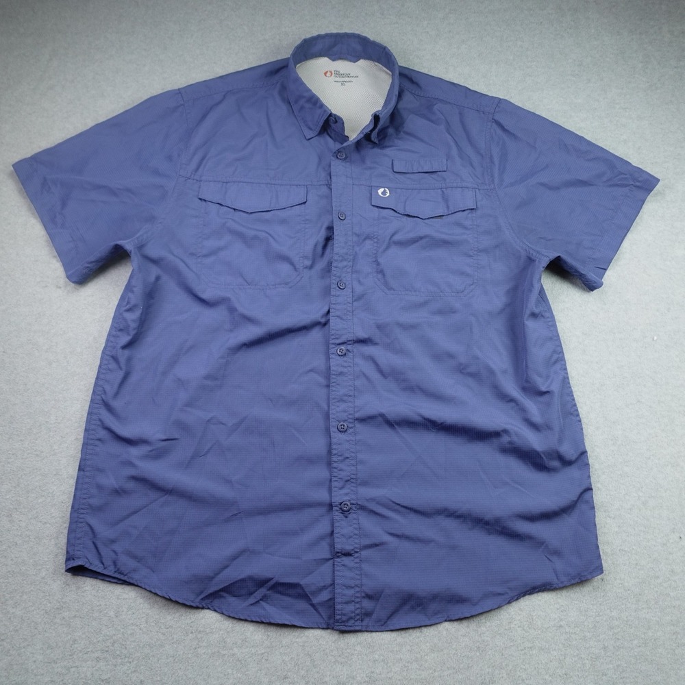 The American Outdoorsman Shirt Mens XL Blue Ripstop Fishing Short Sleeve Button